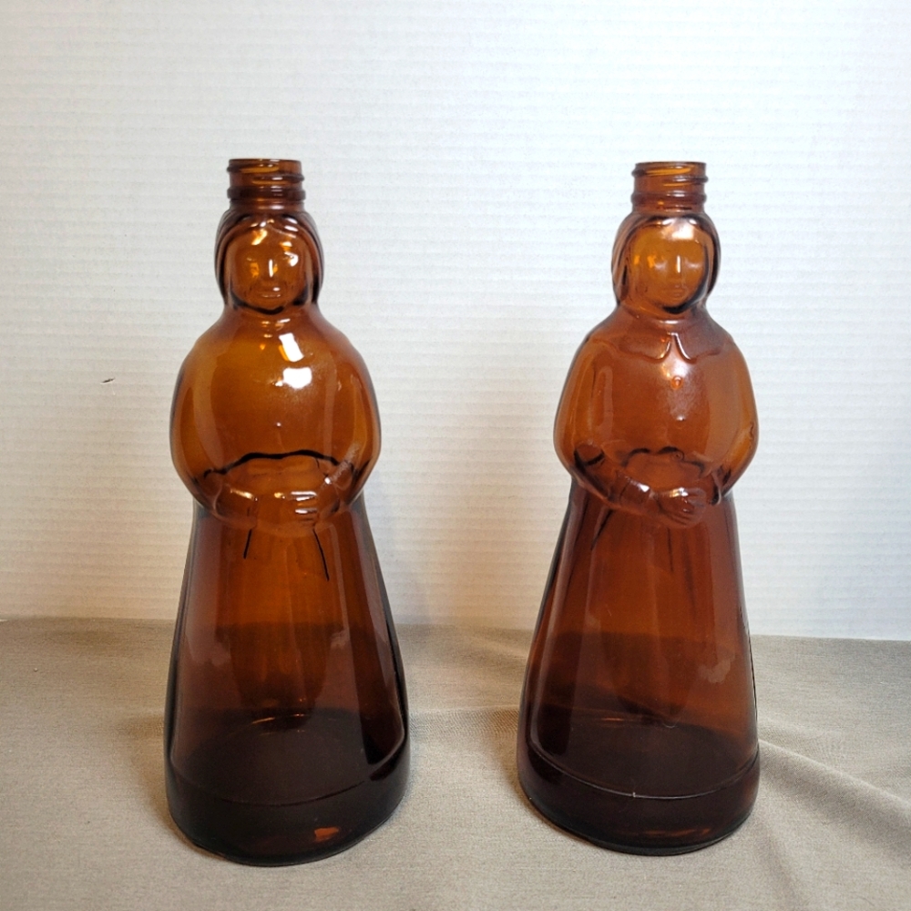 Vintage Mrs. Butterworth Amber Glass Syrup Bottle, Set of 2